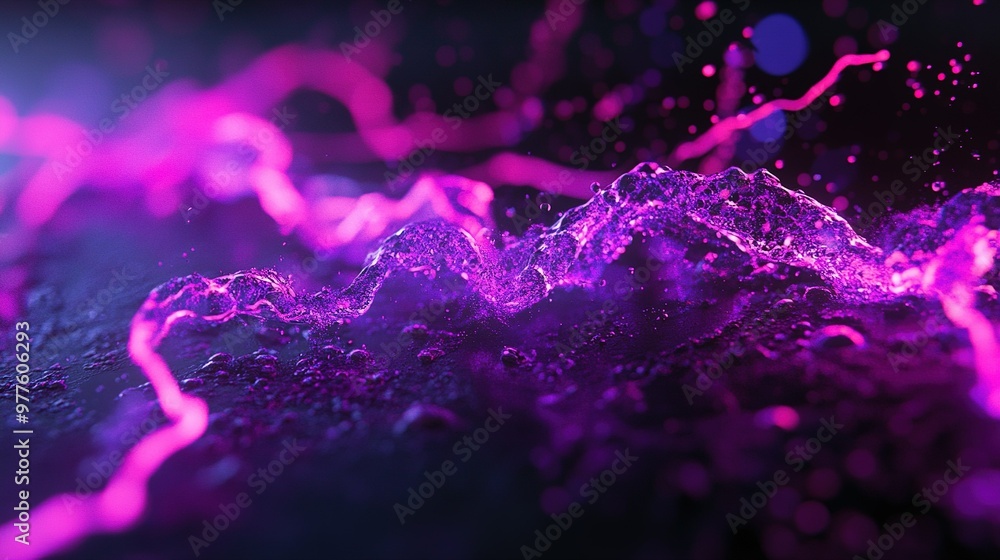 Vibrant purple water waves reflecting light in an abstract artistic display at nighttime Vibrant purple water waves reflecting light in an abstract artistic display at nighttime