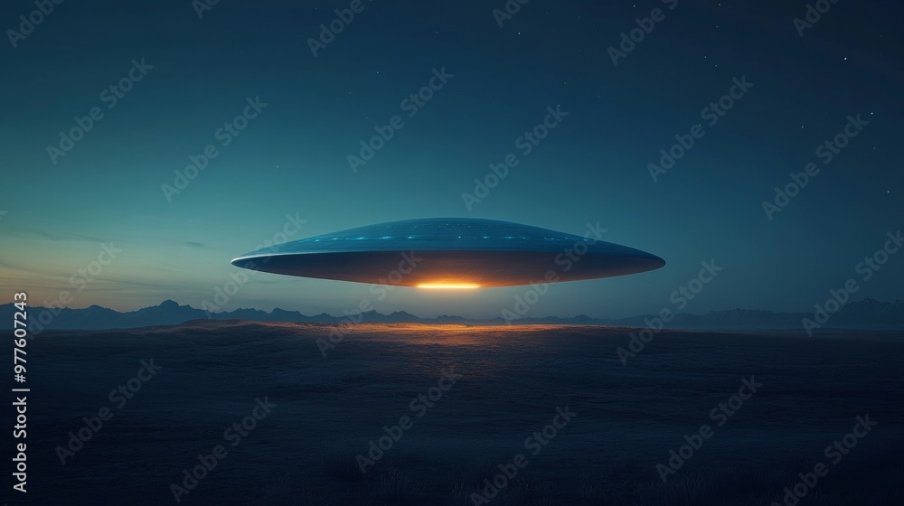 A UFO is flying in the sky above a field A UFO is flying in the sky above a field