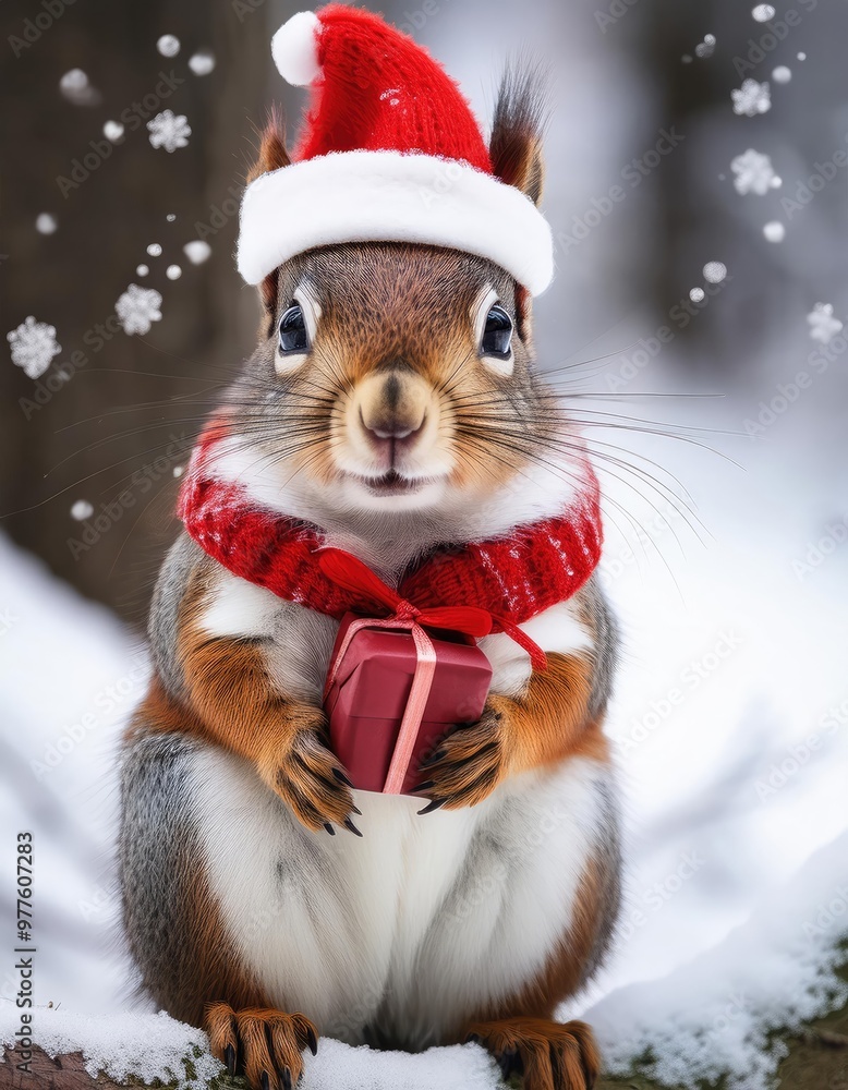 Cute squirrel in Santa hat Cute squirrel in Santa hat