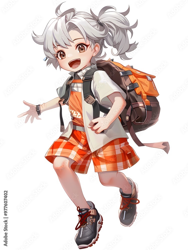 A character with glasses and an oversized backpack stands confidently, showcasing a detailed and adventurous design. A character with glasses and an oversized backpack stands confidently, showcasing a detailed and adventurous design.