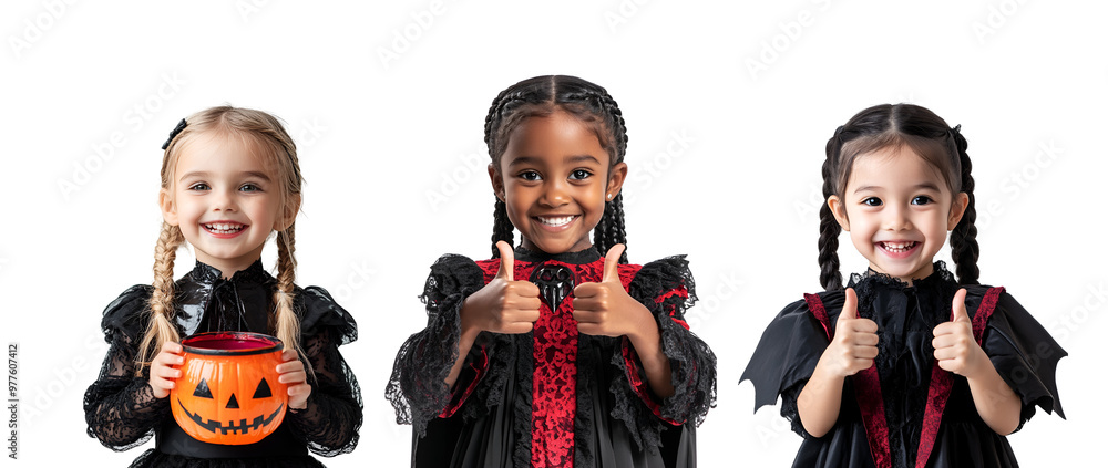 Set collection of happy little girls in Halloween vampire costumes and makeup, celebrating Halloween, Isolated on Transparent Background, PNG Set collection of happy little girls in Halloween vampire costumes and makeup, celebrating Halloween, Isolated on Transparent Background, PNG