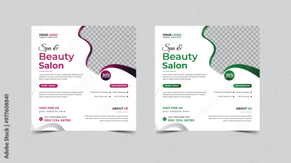 Modern Beauty Spa Salon social media post, Digital marketing promotion ads sales and discount web banner vector template design. Modern Beauty Spa Salon social media post, Digital marketing promotion ads sales and discount web banner vector template design.