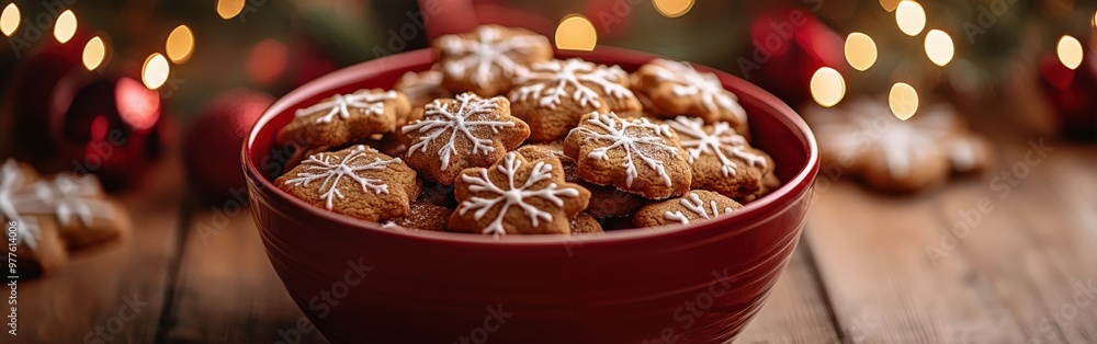 Holiday gingerbread cookies in a festive red and white jar Holiday gingerbread cookies in a festive red and white jar