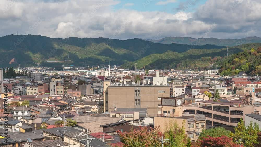 Takayama Gifu Japan time lapse high angle view city skyline in autumn season Takayama Gifu Japan time lapse high angle view city skyline in autumn season