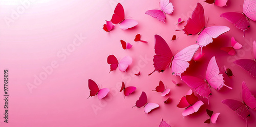 Pink butterfly background with pink butterflies fluttering around.