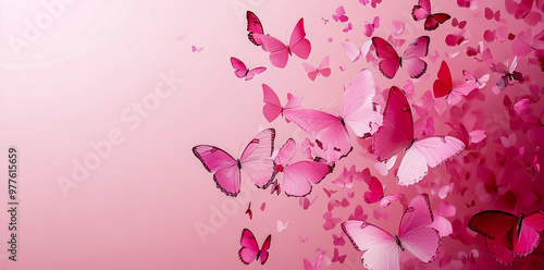 Pink butterfly background with pink butterflies fluttering around.
