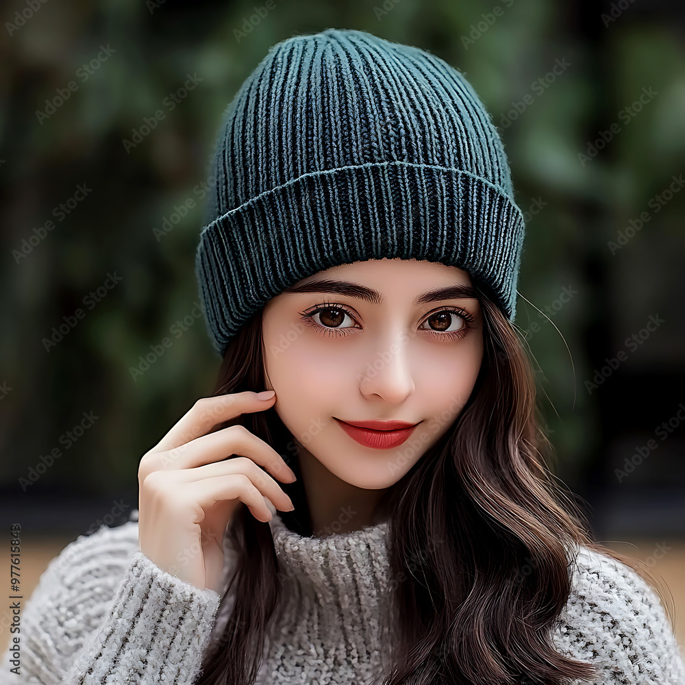 Isolated winter knitted hat with fur pompom Isolated winter knitted hat with fur pompom