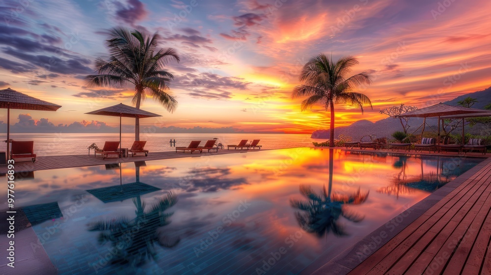 Fototapeta premium Sunset Reflections by the Pool