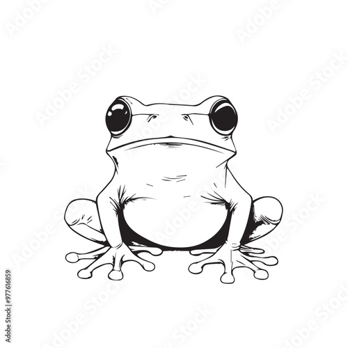 Frog in cartoon, doodle style . Image for t-shirt, web, mobile apps and ui. Isolated 2d vector illustration in logo, icon, sketch style, Eps 10, black and white. AI Generative