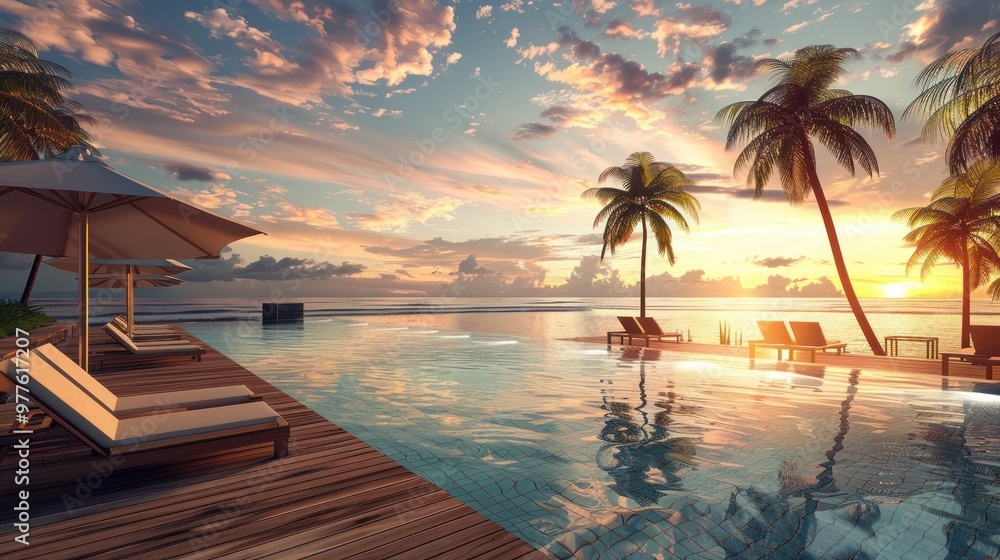 Naklejka premium Tropical Sunset Paradise