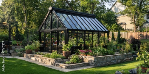 Victorian greenhouse with glass panes