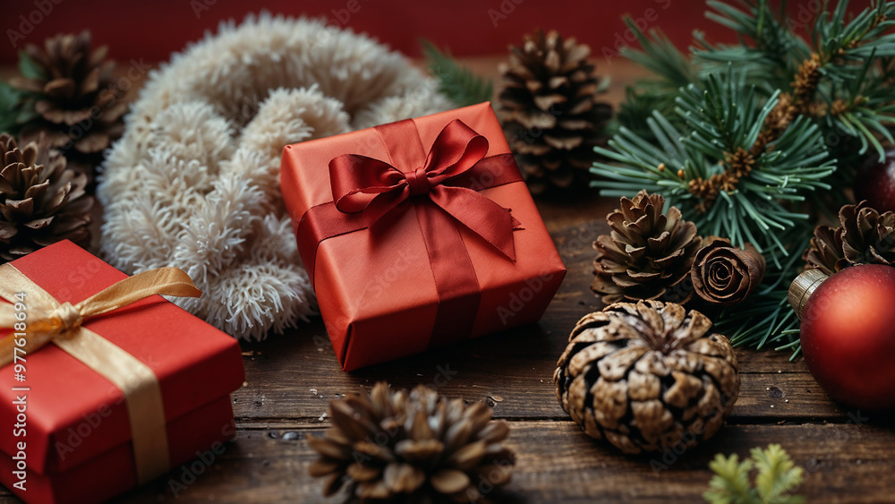 Christmas background with gift boxes and pine Christmas background with gift boxes and pine