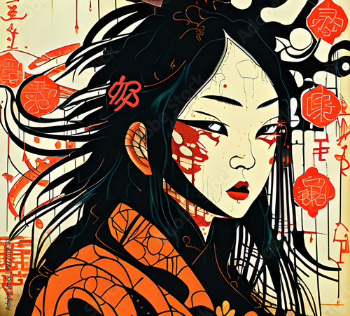 Samurai woman illustration.generative ai