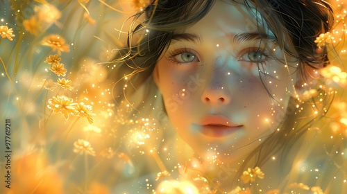 Illustrate the girl with a gentle ethereal. AI generated