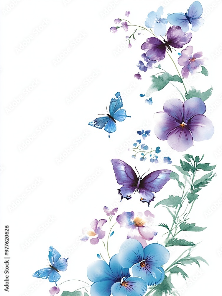 Blue Butterflies and Purple Floral Design Blue Butterflies and Purple Floral Design