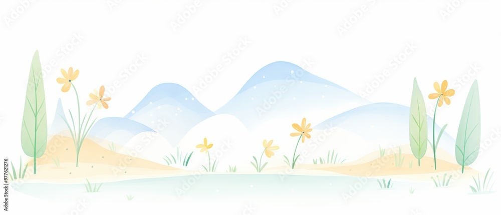A serene landscape featuring soft hills, delicate flowers, and gentle pastel colors, perfect for a calming backdrop or nature theme. A serene landscape featuring soft hills, delicate flowers, and gentle pastel colors, perfect for a calming backdrop or nature theme.