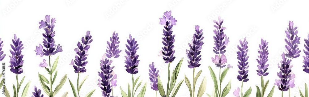Fototapeta premium Beautiful lavender flower pattern with soft purples and greens, botanical style