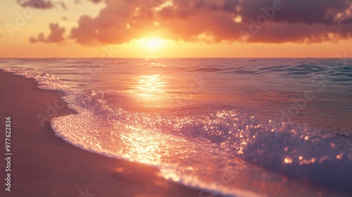 Realistic Beach Sunset with Shimmering Ocean at Dusk