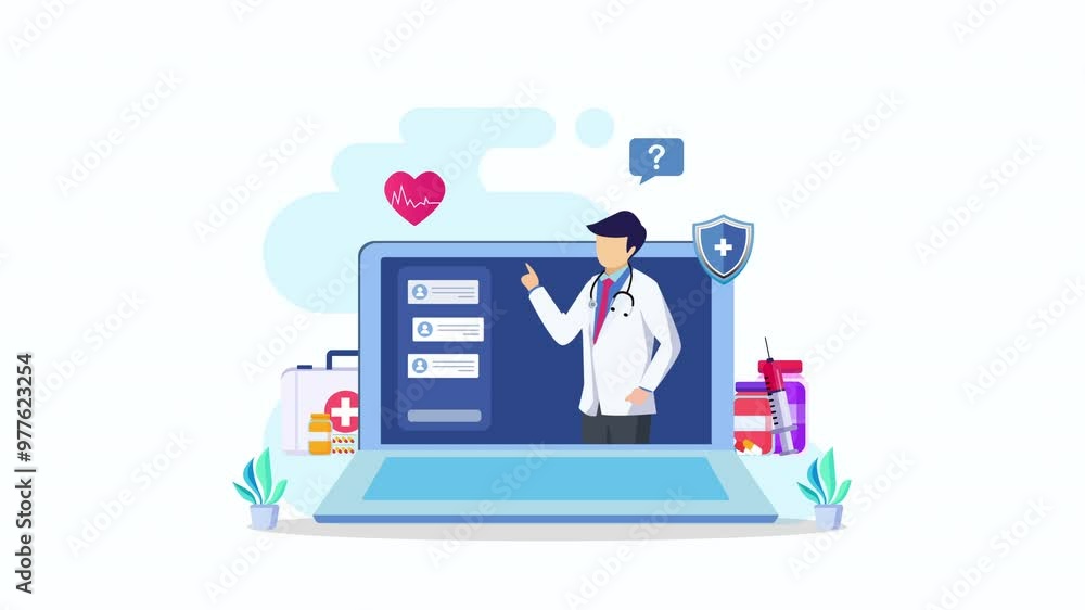 Online doctor Animation video 2d clip 4k. Online medical consultation and support online Online doctor Animation video 2d clip 4k. Online medical consultation and support online