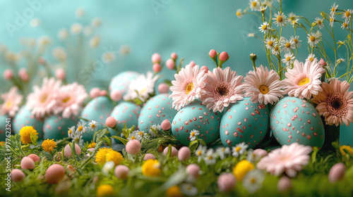 Colorful Easter Eggs Decorated With Flowers Create a Festive Spring Display in Bright Surroundings