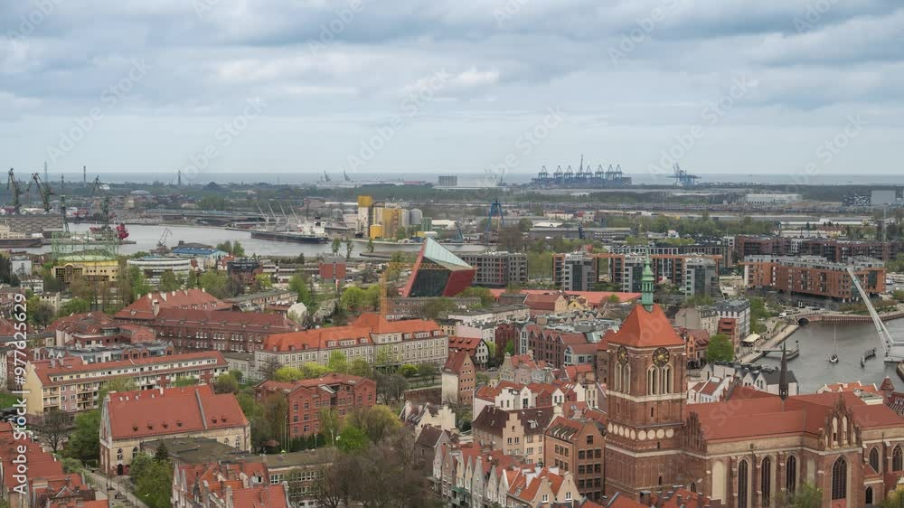 Gdansk Poland time lapse high angle view city skyline at old town and Motlawa River Gdansk Poland time lapse high angle view city skyline at old town and Motlawa River