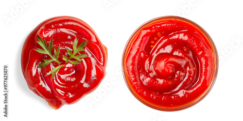 Top View of Ketchup in a Glass Bowl on a transparent background