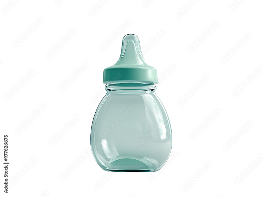 Green baby bottle with silicone nipple on white background. PNG transparent. Green baby bottle with silicone nipple on white background. PNG transparent.