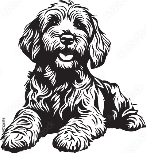 black and white goldendoodle dog