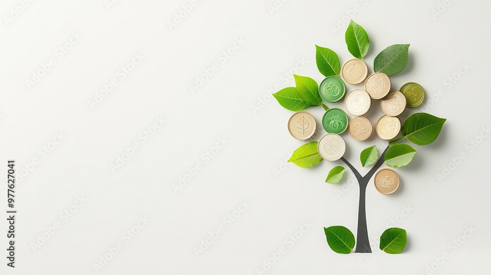 Obraz premium Coins forming into a tree, concept of financial growth through green investing, sustainability, eco-finance