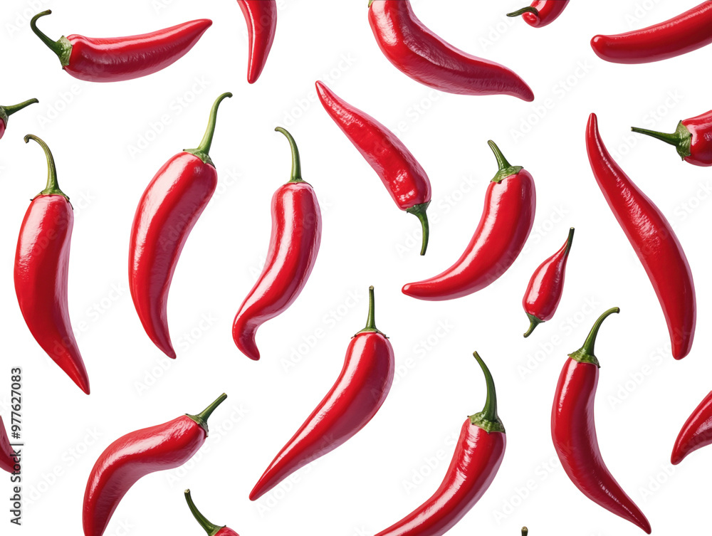 Floating red chili peppers on white background. PNG transparent. Floating red chili peppers on white background. PNG transparent.