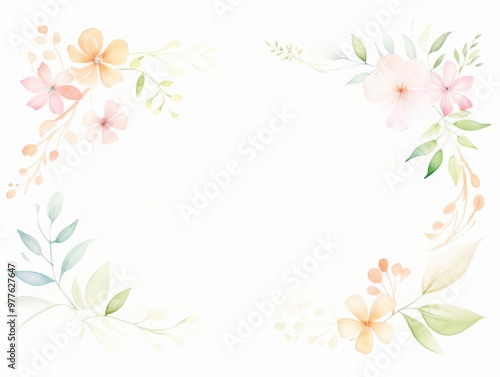 Wallpaper Mural Elegant watercolor floral frame, perfect for invitations, greeting cards, or art projects with soft pastel colors. Torontodigital.ca