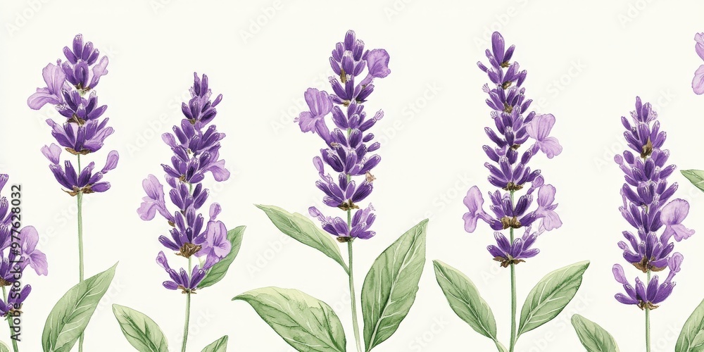 Beautiful lavender flower pattern with soft purples and greens, botanical style Beautiful lavender flower pattern with soft purples and greens, botanical style
