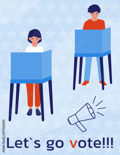 The girl and the boy in the voting booth make their choice. Lets go vote.
