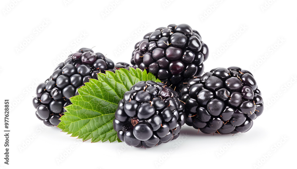 Tasty ripe blackberries and leaf on white background Tasty ripe blackberries and leaf on white background