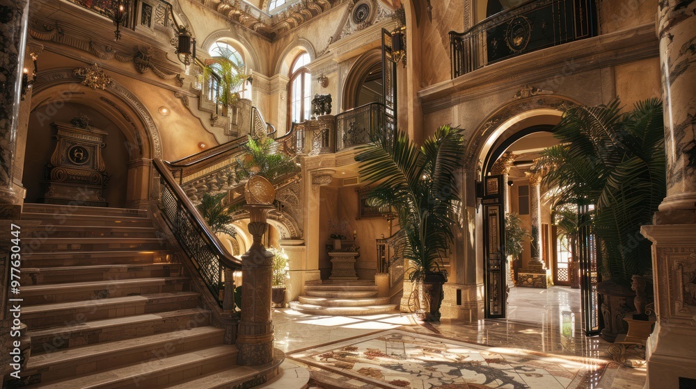 Fototapeta premium Grand Staircase in a Luxurious Mansion