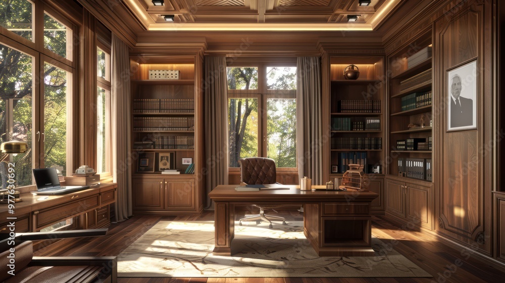 Luxurious Home Office with Wooden Furnishings