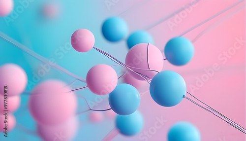 Pastel Pink and Blue Spheres Connected by Delicate Lines in an Abstract Background photo