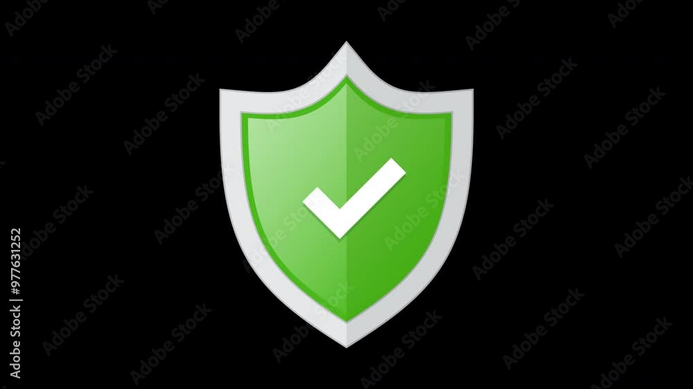 Green badge with shield and check mark animation. Right mark with protect shield. Shield with check mark. Motion graphic. Transparent background with alpha channel Green badge with shield and check mark animation. Right mark with protect shield. Shield with check mark. Motion graphic. Transparent background with alpha channel