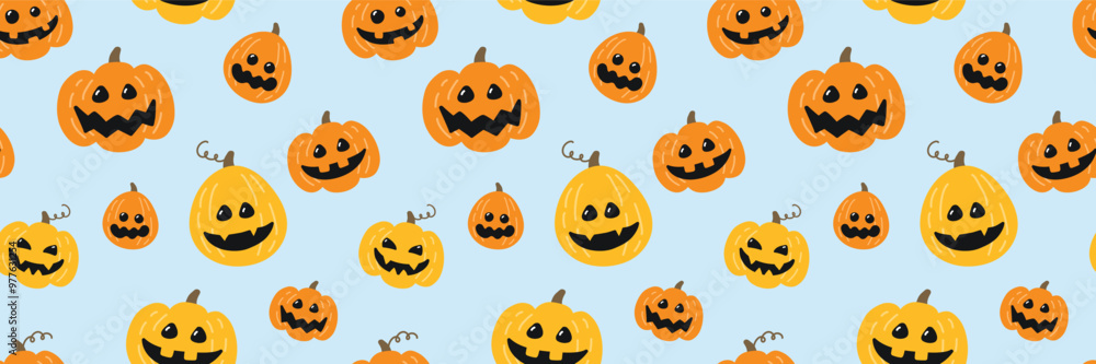 Halloween background with cute pumpkin lanterns. Seamless pattern design. Vector illustration Halloween background with cute pumpkin lanterns. Seamless pattern design. Vector illustration