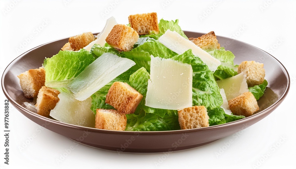 Classic Caesar Salad with Croutons Isolated on White Background, Clipping Path, Full Depth of Field Classic Caesar Salad with Croutons Isolated on White Background, Clipping Path, Full Depth of Field