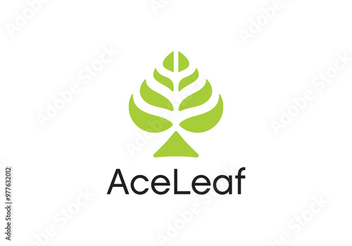 nature leaf ace logo. abstract green floral spade poker vector design template