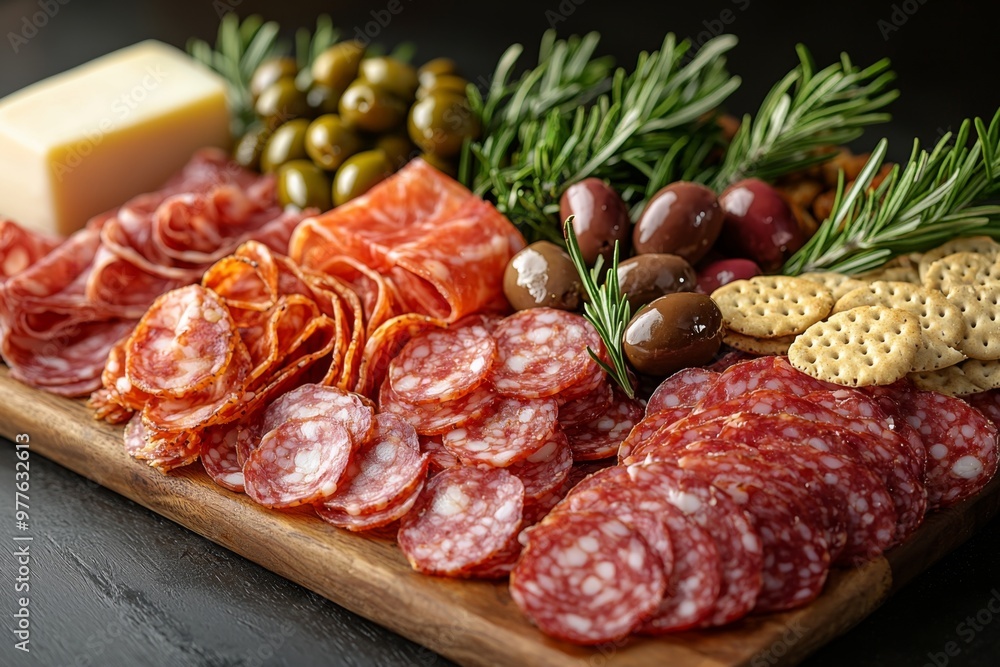 Antipasto platter with prosciutto crudo or jamon, ham, salami, cheese, olives and grapes/ Elegant charcuterie board with a variety of cured meat.
Antipasto platter with prosciutto crudo or jamon, ham, salami, cheese, olives and grapes/ Elegant charcuterie board with a variety of cured meat.