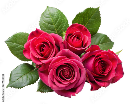 Beautiful Isolated Red Roses with Leaves, Perfect for Floral Designs and Graphics.