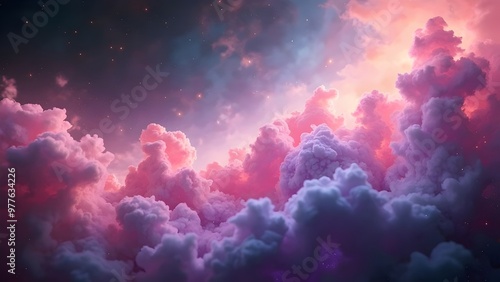 Abstract Cloudscape: Pink and Purple Clouds with Stars