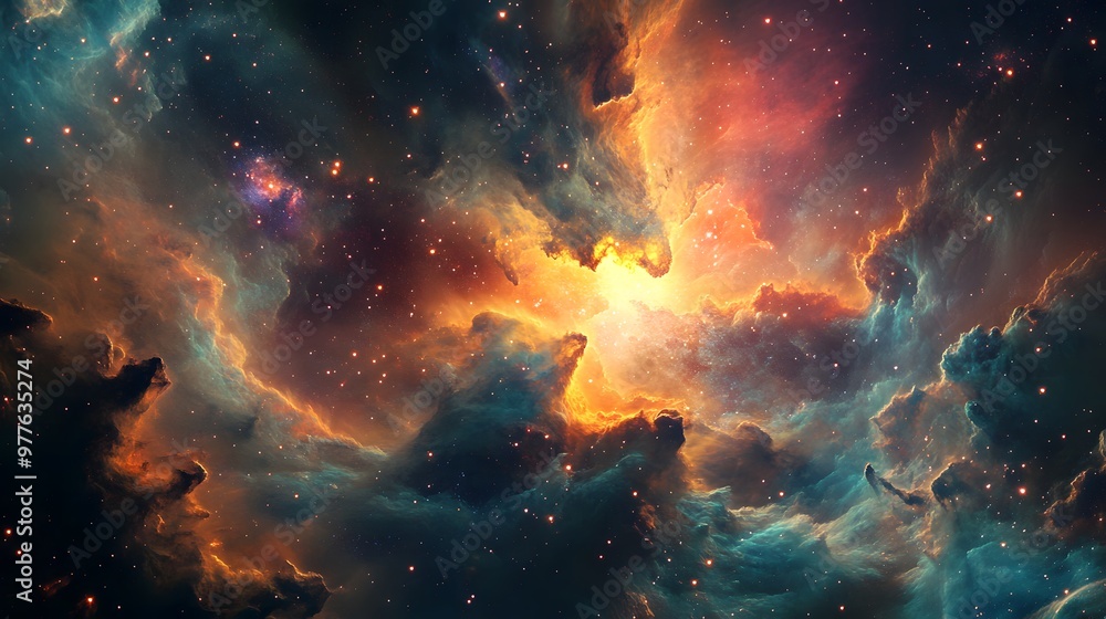 Obraz premium A captivating worms-eye view of a cosmic landscape.