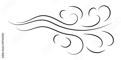 Wind lines. Air flow, swirling elements, smoke flow, frost breath. Magic spell. Doodle illustration