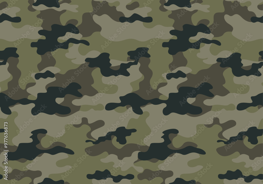 Fototapeta premium Camouflage army pattern vector seamless khaki background, military design for textiles