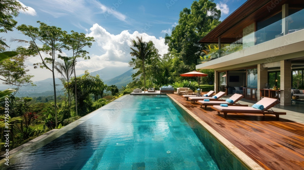 Fototapeta premium Luxury Villa with Infinity Pool and Mountain View