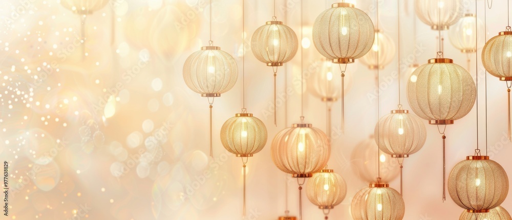 A gold and white background with many gold A gold and white background with many gold