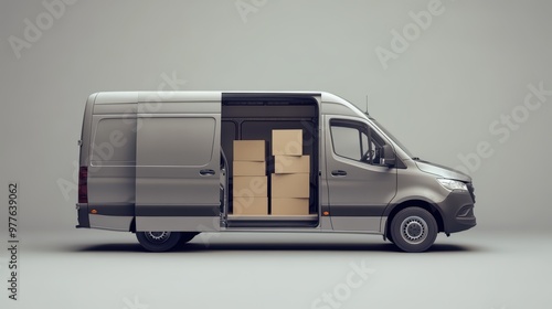 Delivery van with cardboard boxes in the background